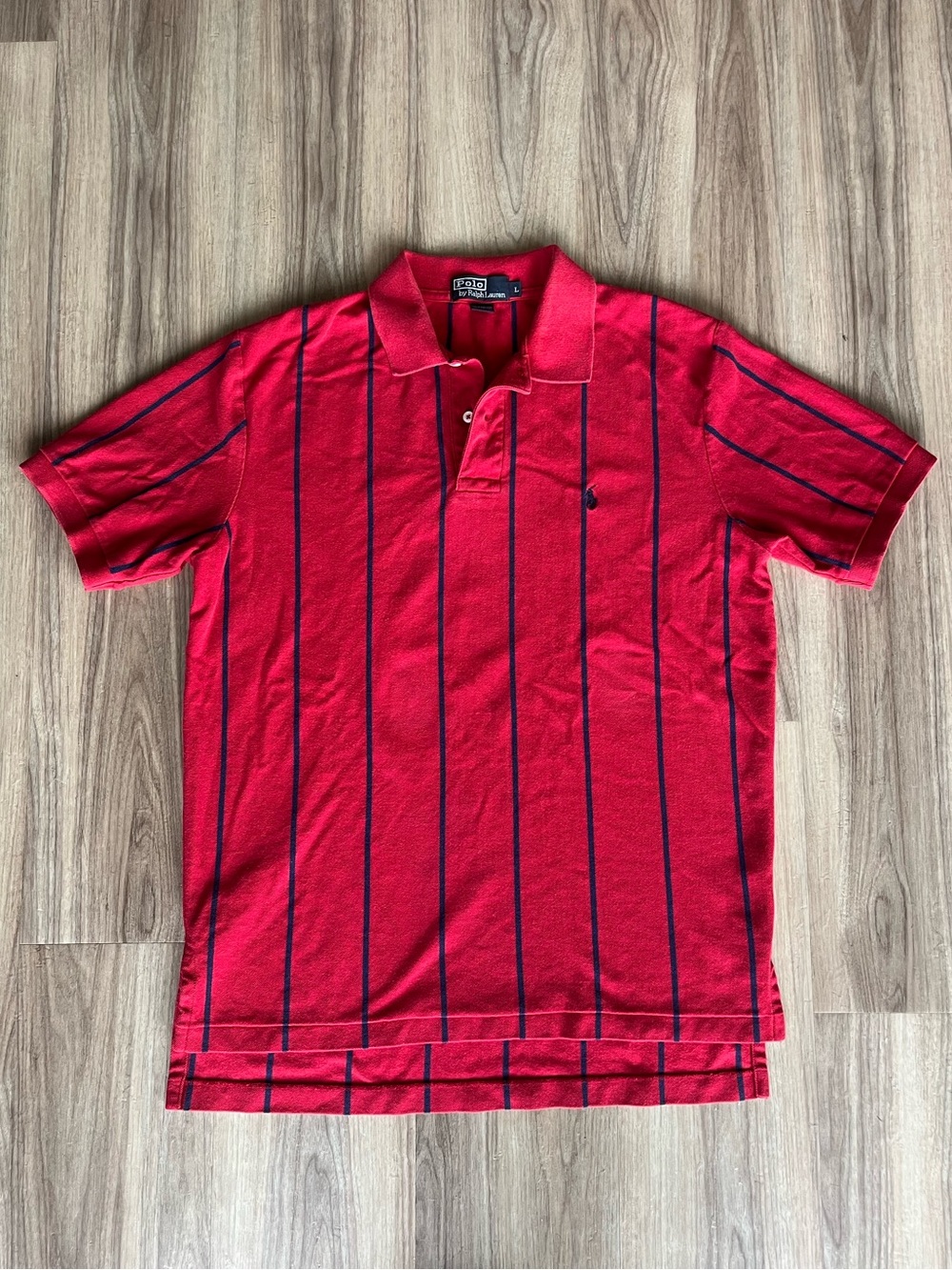 Polo Ralph Lauren Red Polo with Navy Pinstripes